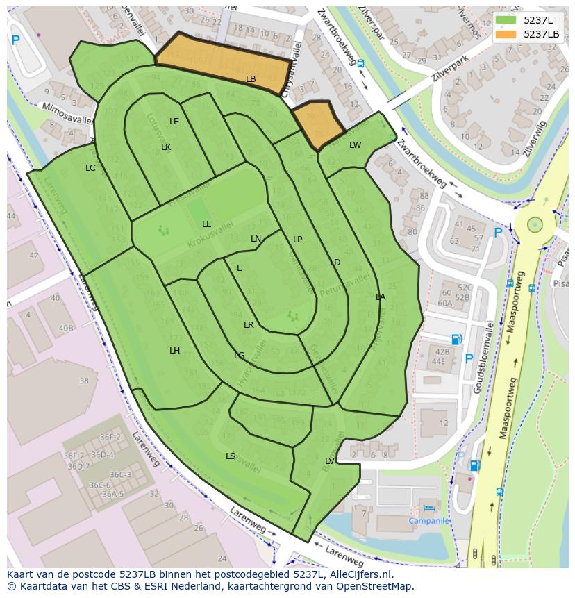 Afbeelding van het postcodegebied 5237 LB op de kaart.