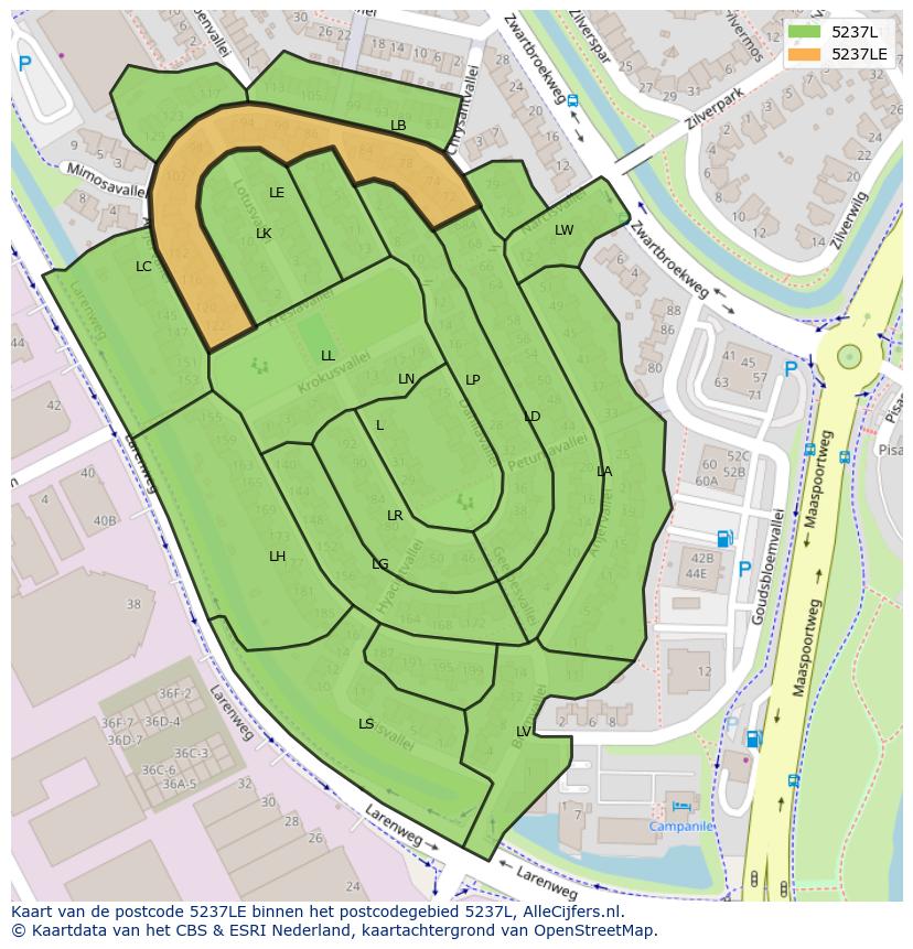 Afbeelding van het postcodegebied 5237 LE op de kaart.