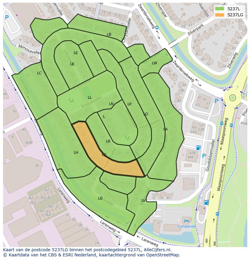 Afbeelding van het postcodegebied 5237 LG op de kaart.