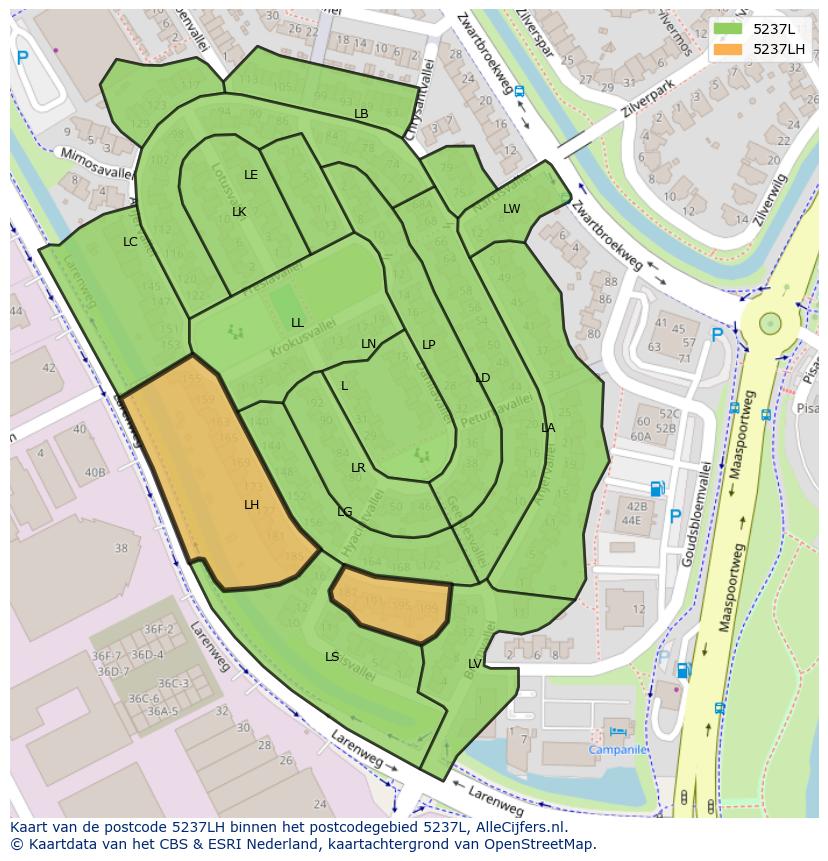 Afbeelding van het postcodegebied 5237 LH op de kaart.