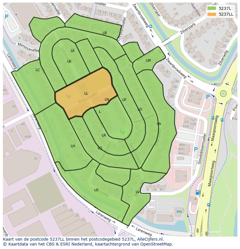 Afbeelding van het postcodegebied 5237 LL op de kaart.