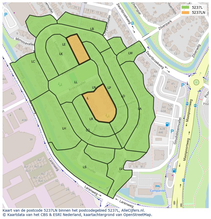 Afbeelding van het postcodegebied 5237 LN op de kaart.
