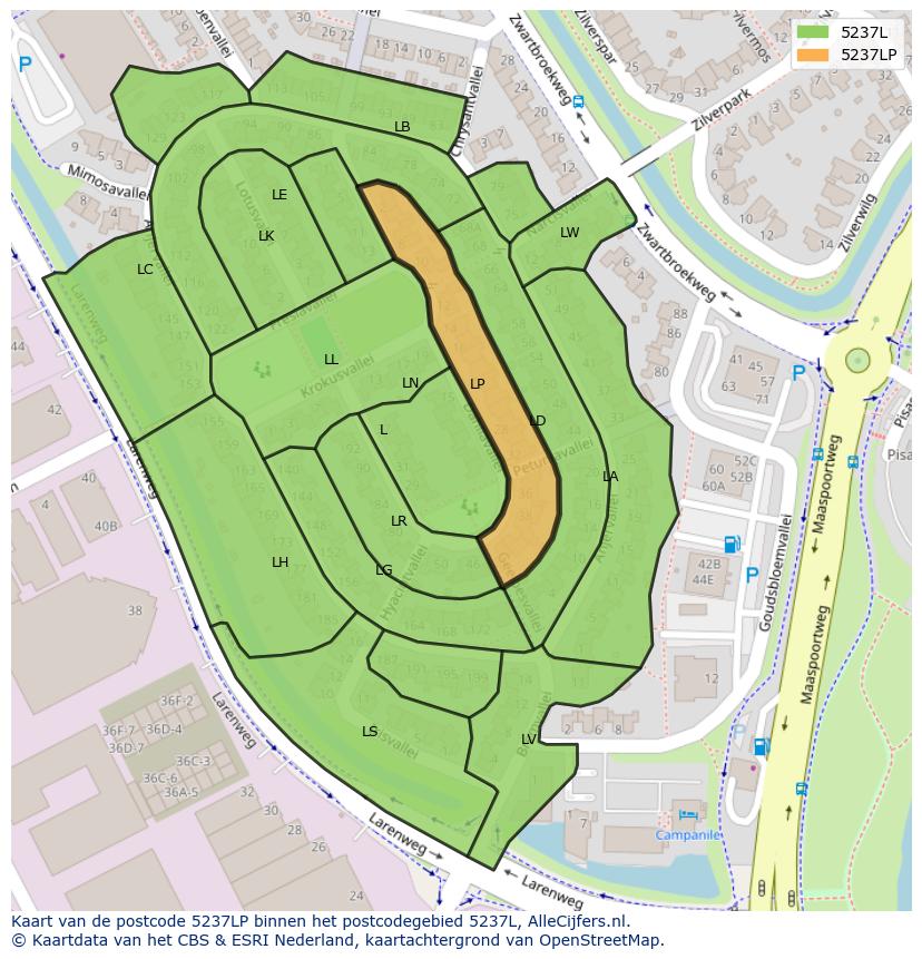 Afbeelding van het postcodegebied 5237 LP op de kaart.