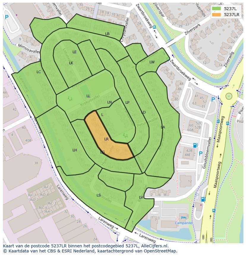 Afbeelding van het postcodegebied 5237 LR op de kaart.