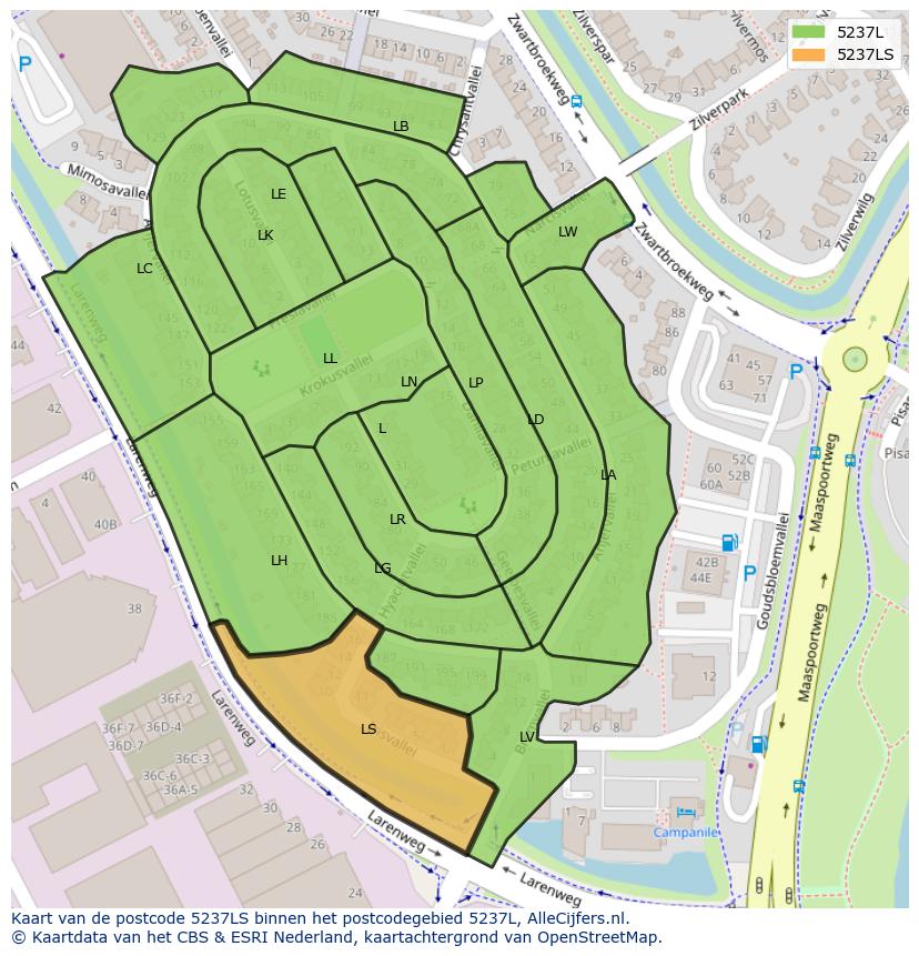 Afbeelding van het postcodegebied 5237 LS op de kaart.