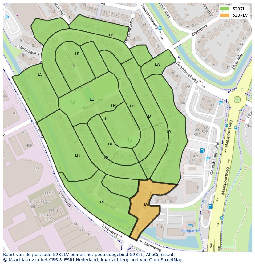 Afbeelding van het postcodegebied 5237 LV op de kaart.
