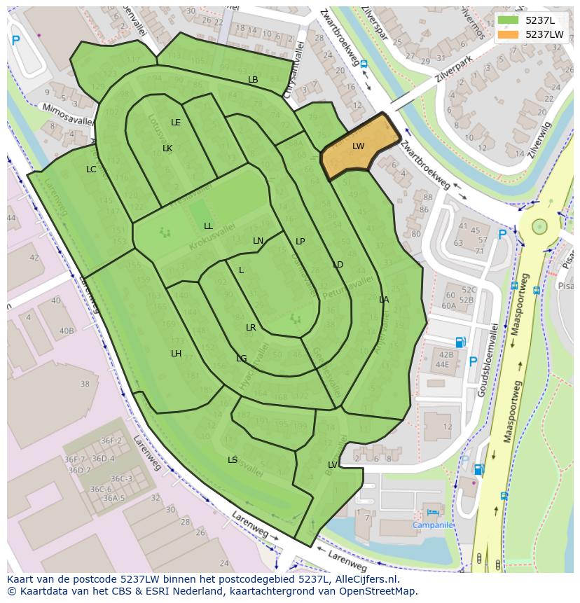 Afbeelding van het postcodegebied 5237 LW op de kaart.