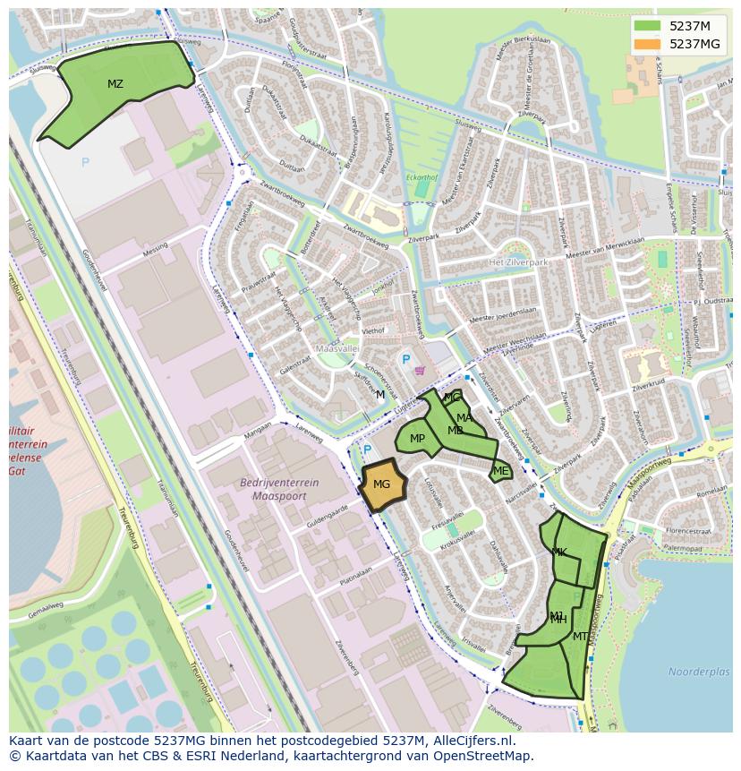 Afbeelding van het postcodegebied 5237 MG op de kaart.