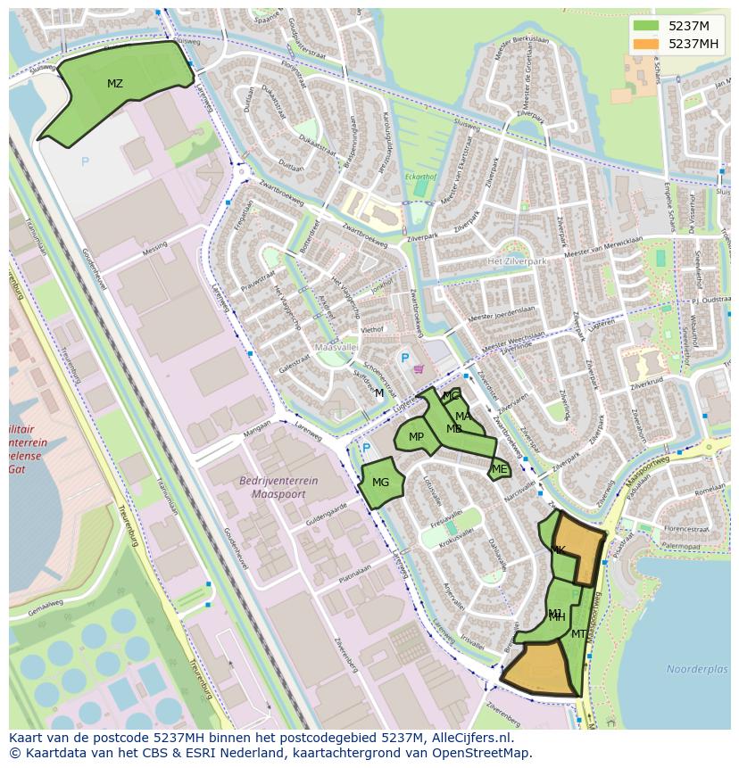 Afbeelding van het postcodegebied 5237 MH op de kaart.
