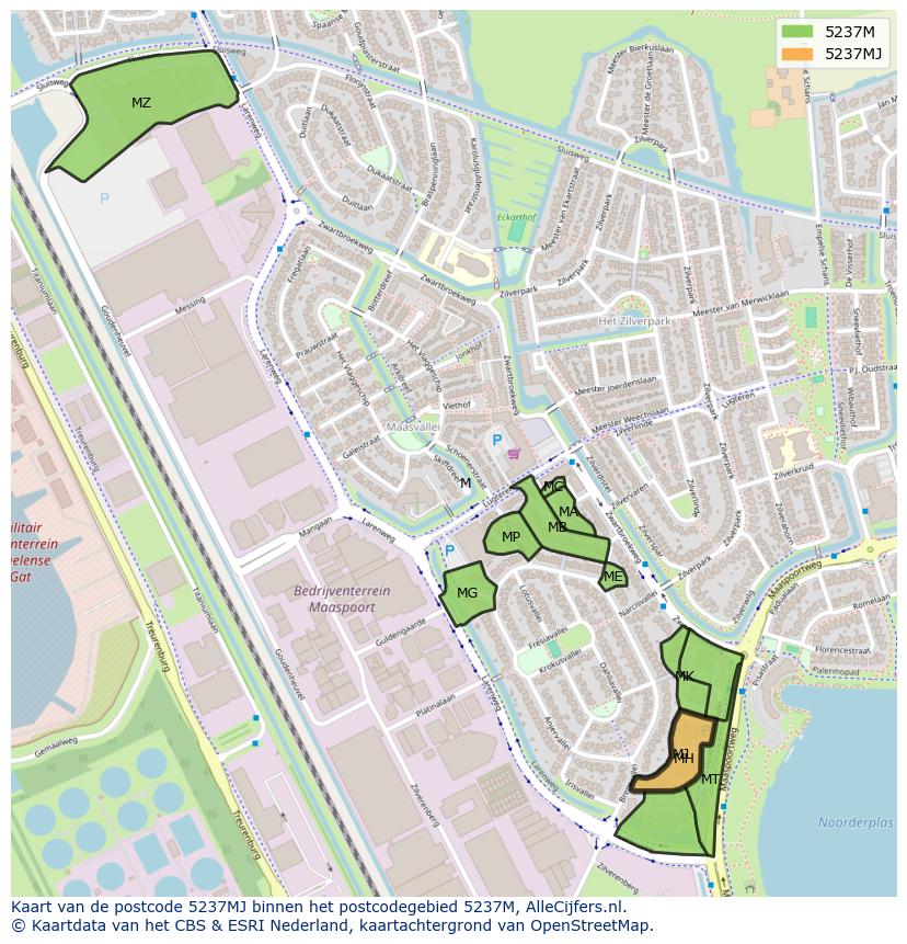 Afbeelding van het postcodegebied 5237 MJ op de kaart.