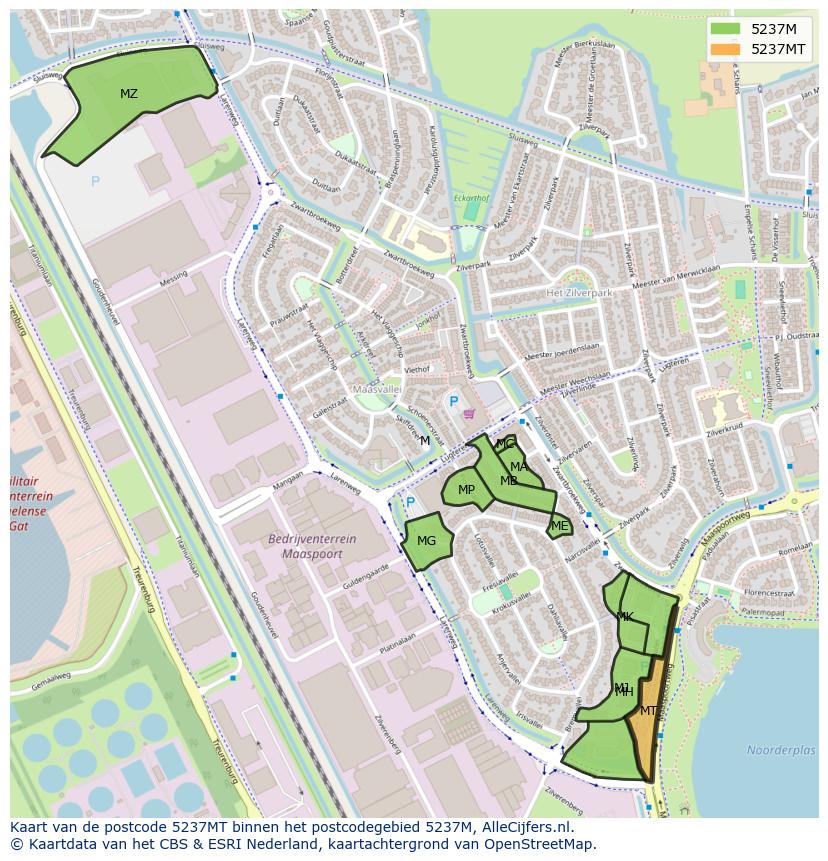 Afbeelding van het postcodegebied 5237 MT op de kaart.
