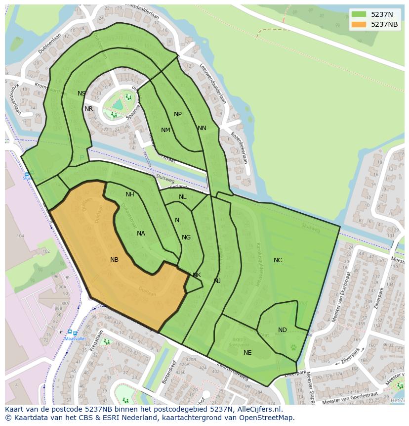Afbeelding van het postcodegebied 5237 NB op de kaart.