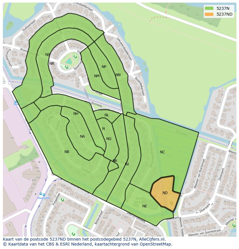 Afbeelding van het postcodegebied 5237 ND op de kaart.