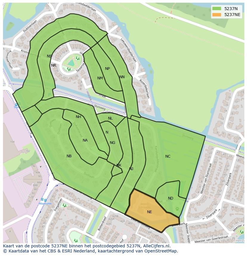 Afbeelding van het postcodegebied 5237 NE op de kaart.
