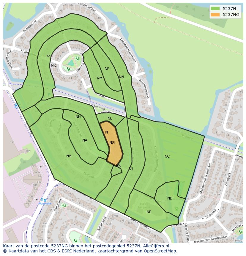 Afbeelding van het postcodegebied 5237 NG op de kaart.