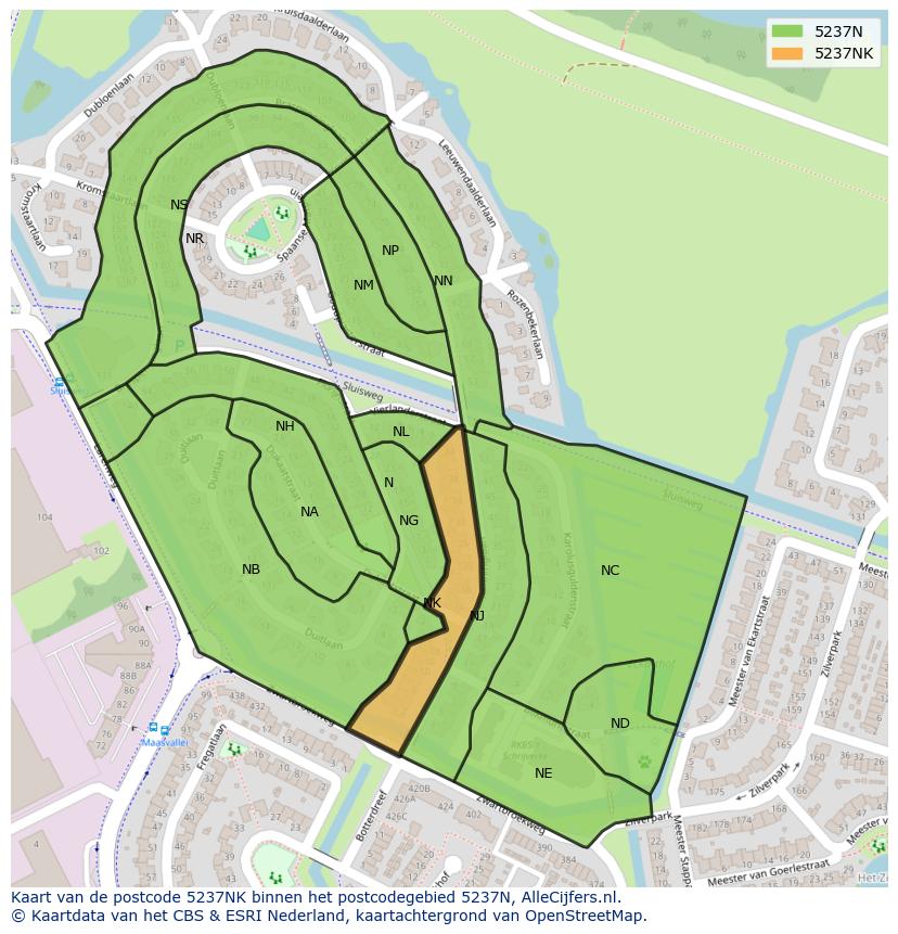 Afbeelding van het postcodegebied 5237 NK op de kaart.