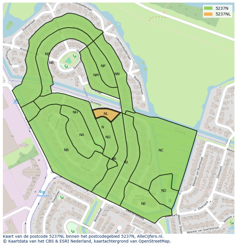 Afbeelding van het postcodegebied 5237 NL op de kaart.