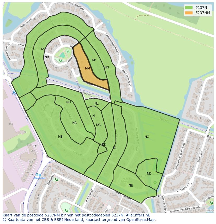 Afbeelding van het postcodegebied 5237 NM op de kaart.