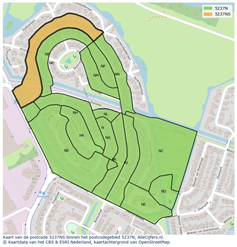 Afbeelding van het postcodegebied 5237 NS op de kaart.