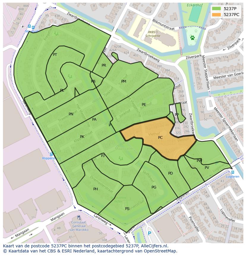 Afbeelding van het postcodegebied 5237 PC op de kaart.