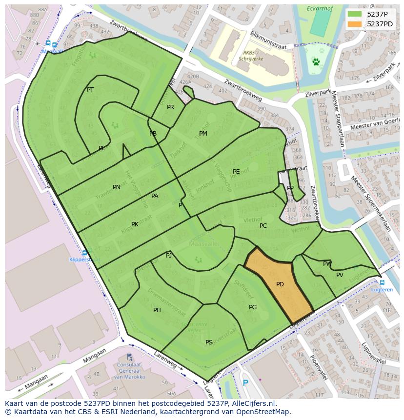 Afbeelding van het postcodegebied 5237 PD op de kaart.
