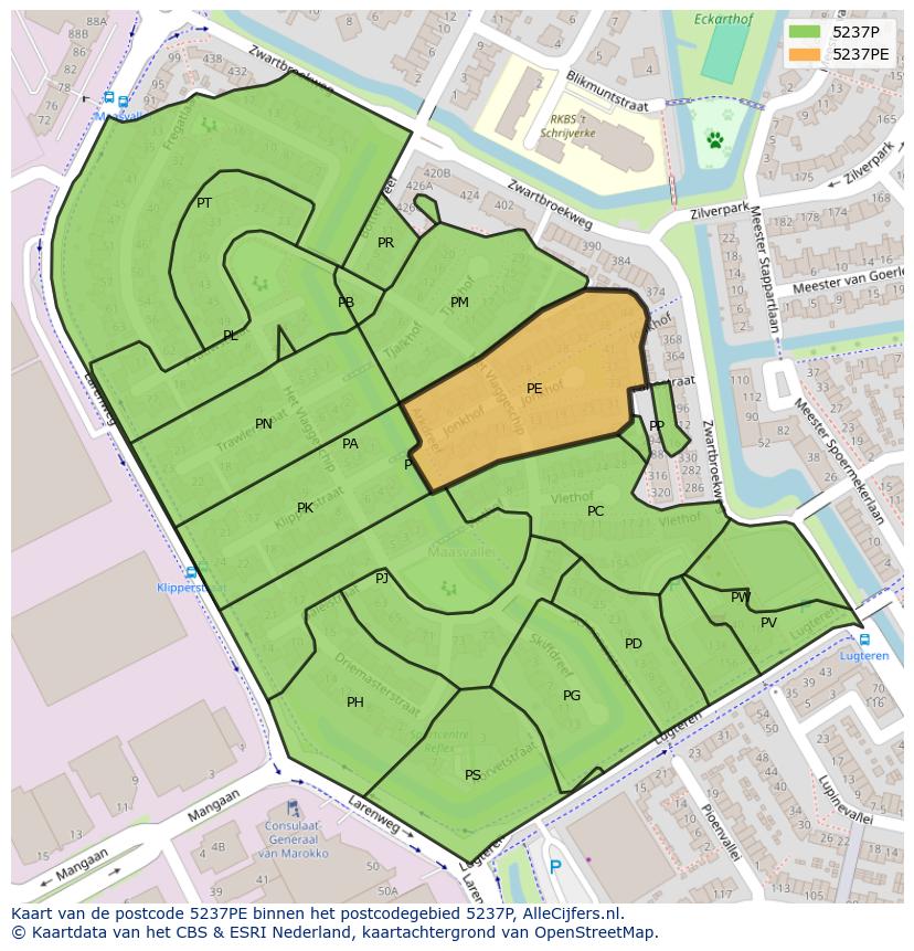 Afbeelding van het postcodegebied 5237 PE op de kaart.