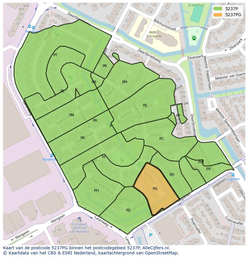 Afbeelding van het postcodegebied 5237 PG op de kaart.