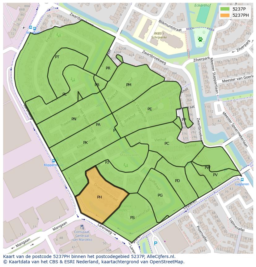 Afbeelding van het postcodegebied 5237 PH op de kaart.