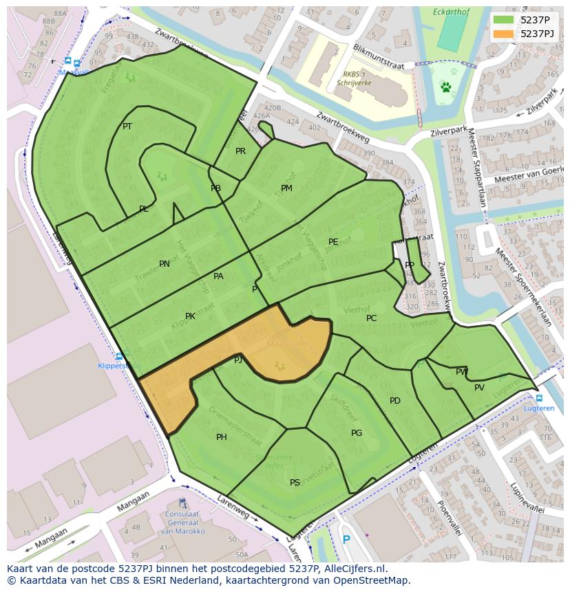 Afbeelding van het postcodegebied 5237 PJ op de kaart.