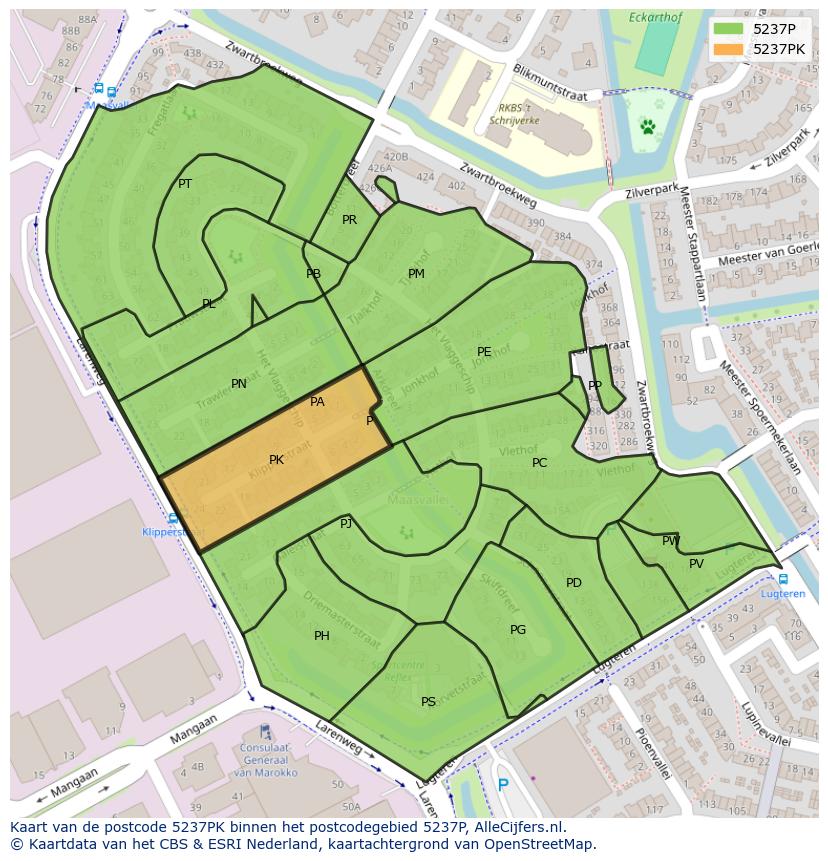 Afbeelding van het postcodegebied 5237 PK op de kaart.