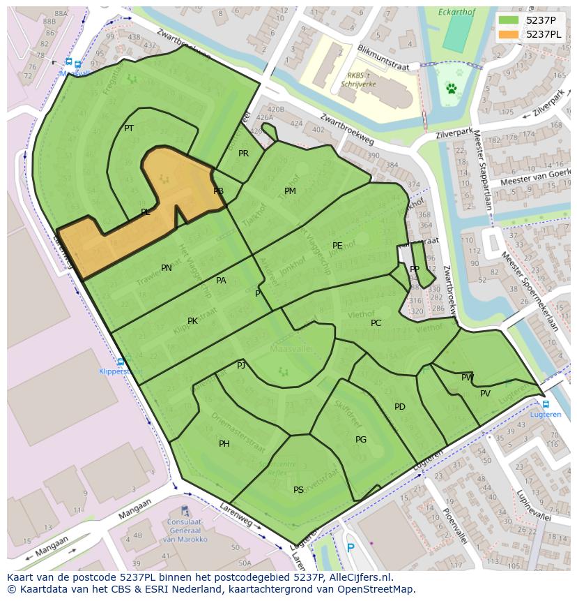 Afbeelding van het postcodegebied 5237 PL op de kaart.