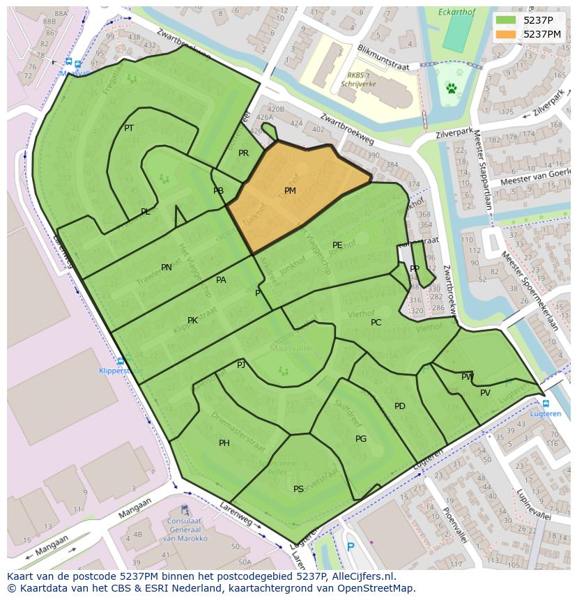 Afbeelding van het postcodegebied 5237 PM op de kaart.