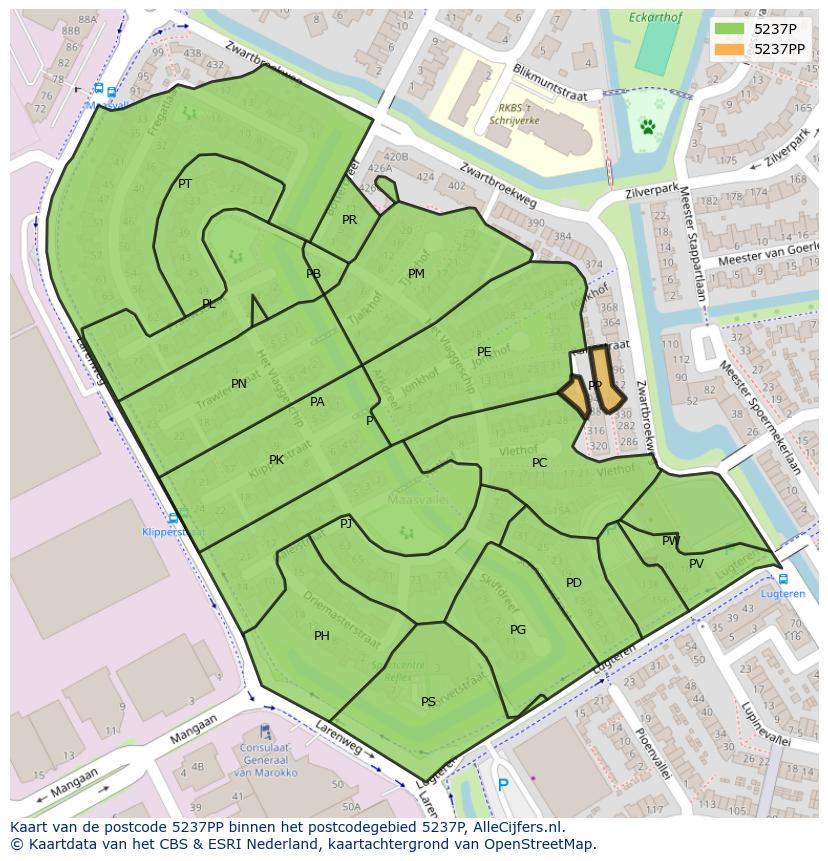 Afbeelding van het postcodegebied 5237 PP op de kaart.