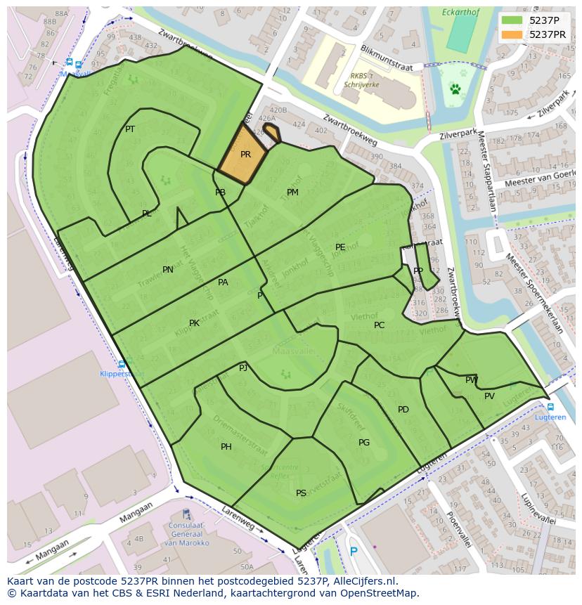 Afbeelding van het postcodegebied 5237 PR op de kaart.