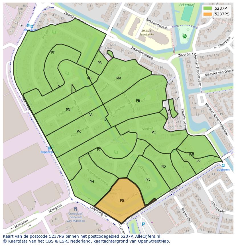 Afbeelding van het postcodegebied 5237 PS op de kaart.