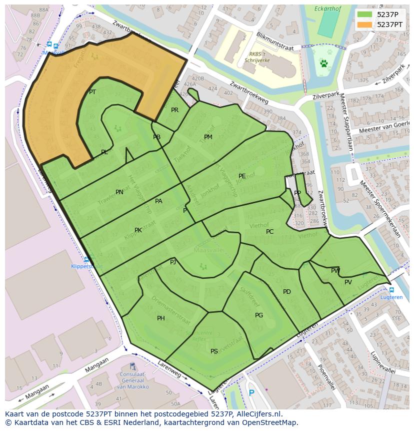 Afbeelding van het postcodegebied 5237 PT op de kaart.
