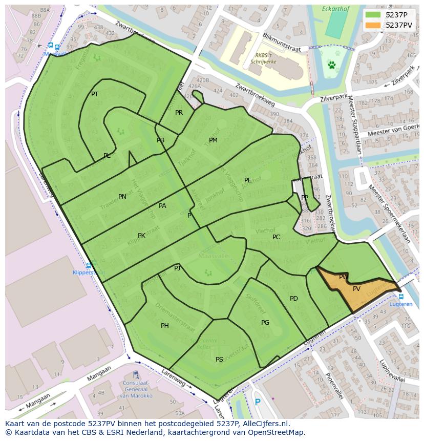 Afbeelding van het postcodegebied 5237 PV op de kaart.
