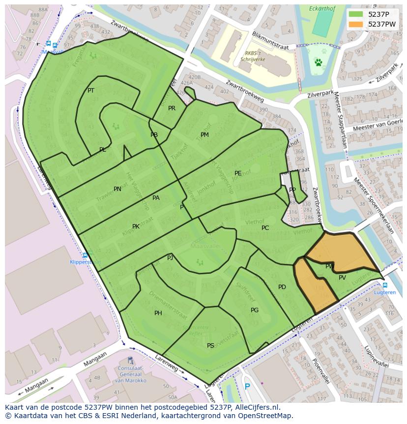 Afbeelding van het postcodegebied 5237 PW op de kaart.