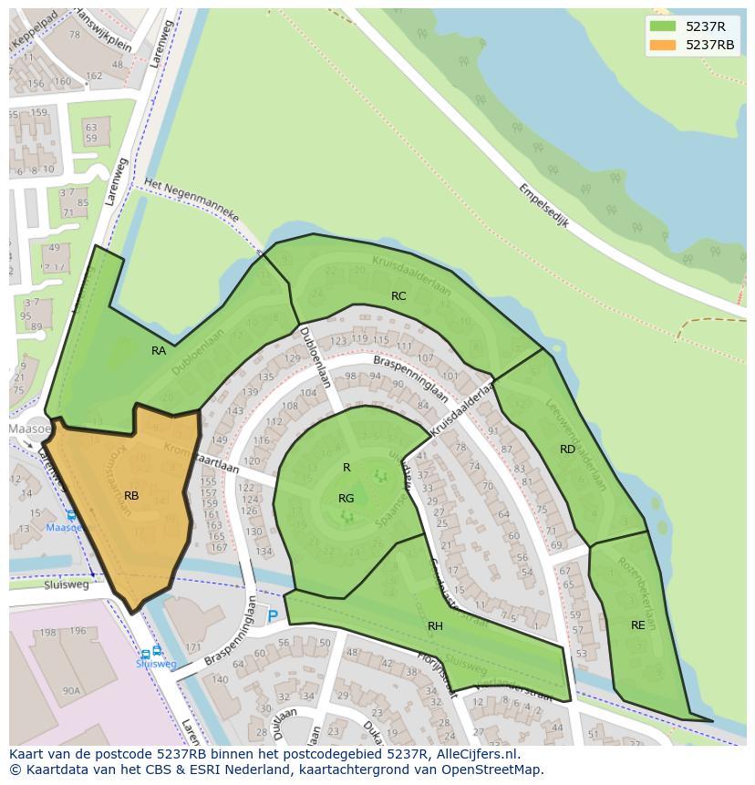 Afbeelding van het postcodegebied 5237 RB op de kaart.