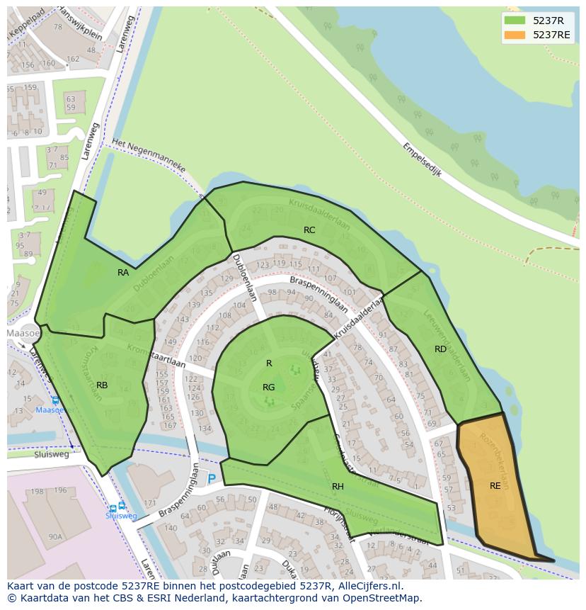 Afbeelding van het postcodegebied 5237 RE op de kaart.