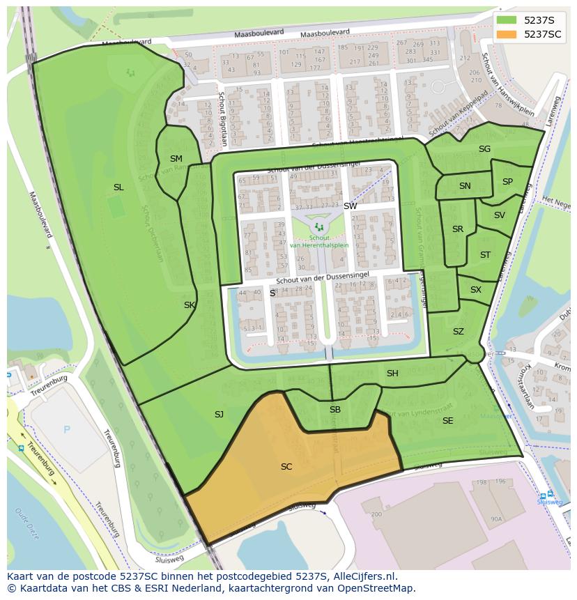 Afbeelding van het postcodegebied 5237 SC op de kaart.