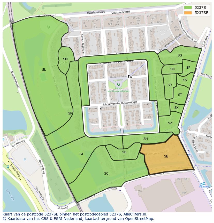 Afbeelding van het postcodegebied 5237 SE op de kaart.