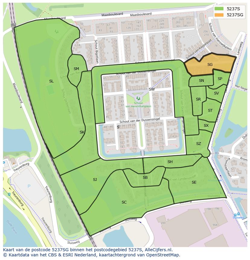 Afbeelding van het postcodegebied 5237 SG op de kaart.