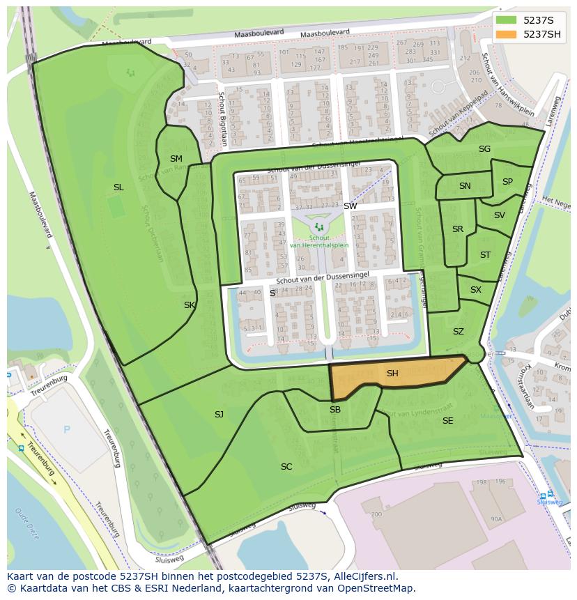 Afbeelding van het postcodegebied 5237 SH op de kaart.