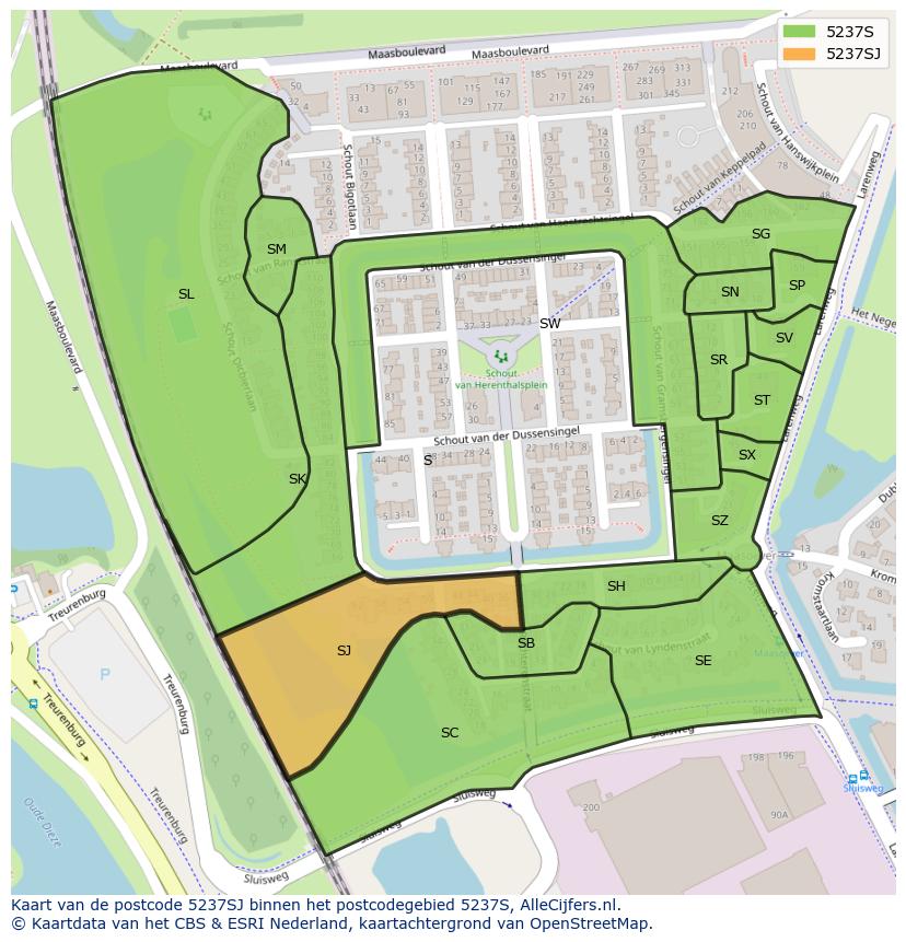 Afbeelding van het postcodegebied 5237 SJ op de kaart.