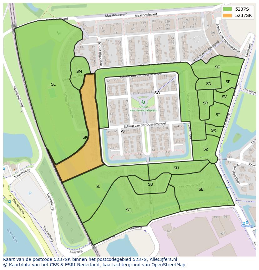 Afbeelding van het postcodegebied 5237 SK op de kaart.