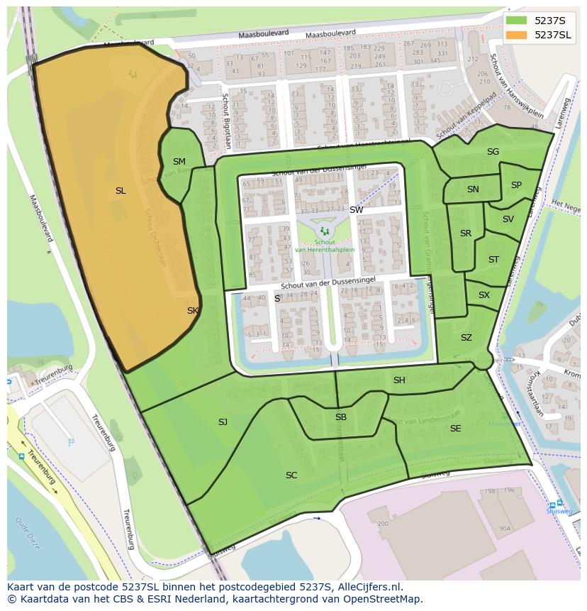 Afbeelding van het postcodegebied 5237 SL op de kaart.