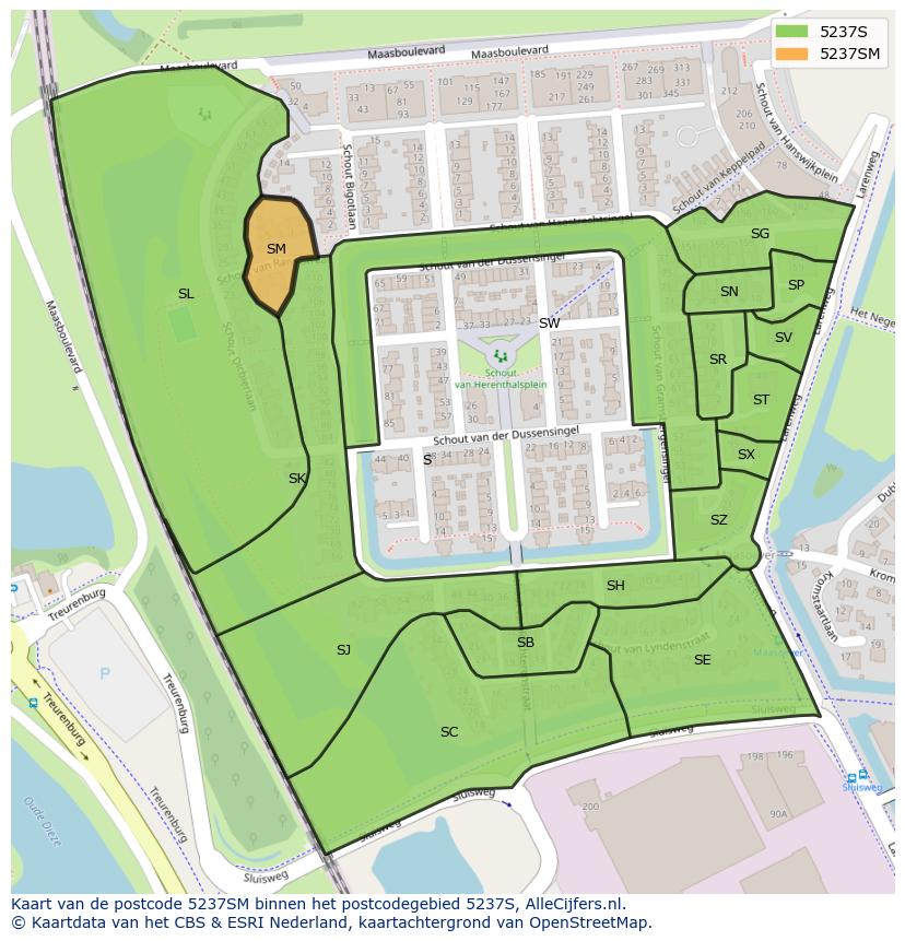 Afbeelding van het postcodegebied 5237 SM op de kaart.
