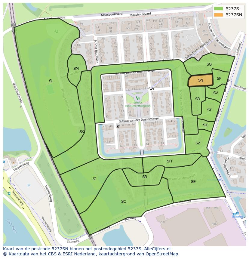 Afbeelding van het postcodegebied 5237 SN op de kaart.