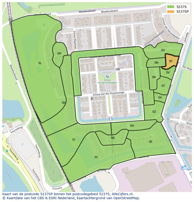 Afbeelding van het postcodegebied 5237 SP op de kaart.